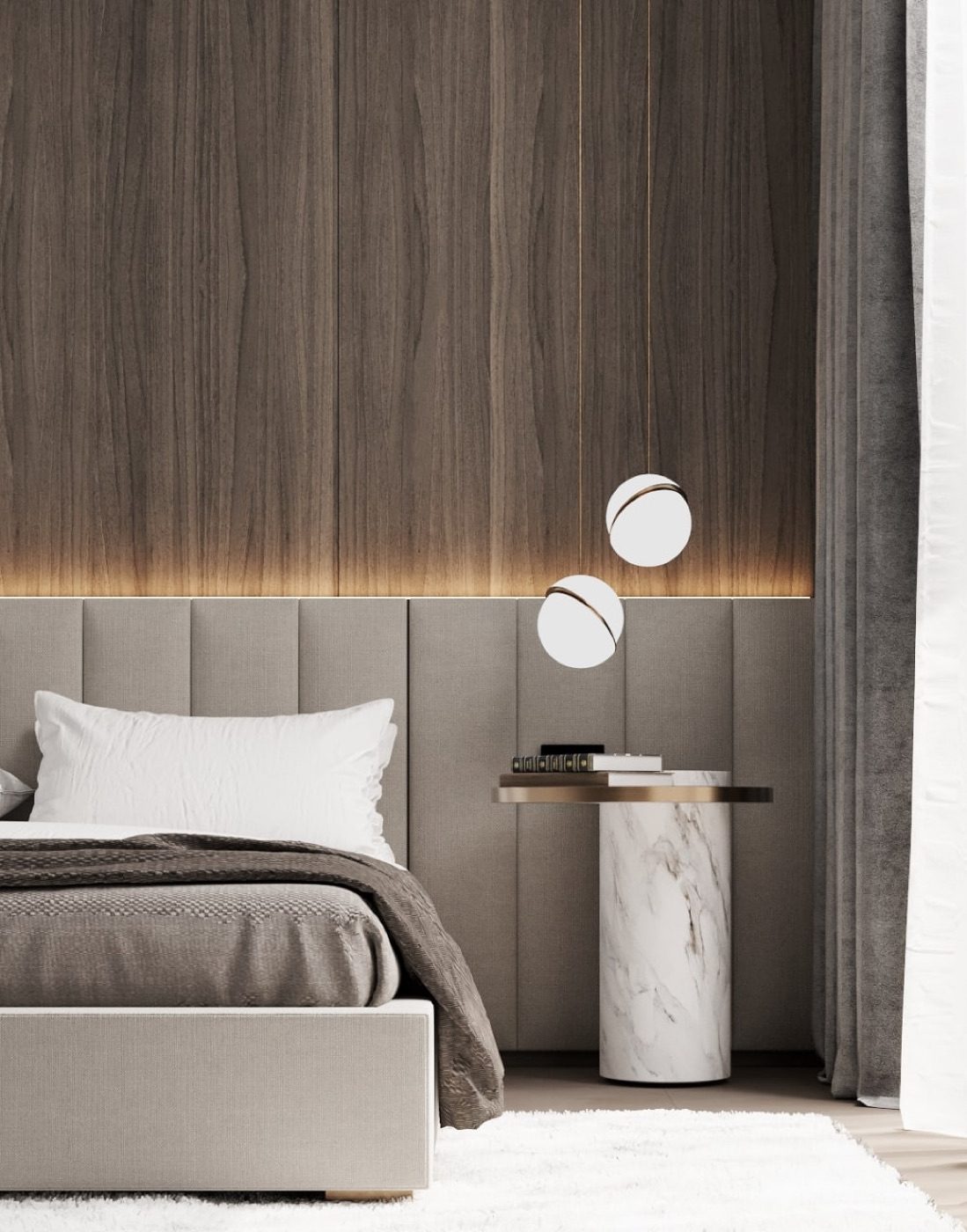 Bedroom with layered lighting